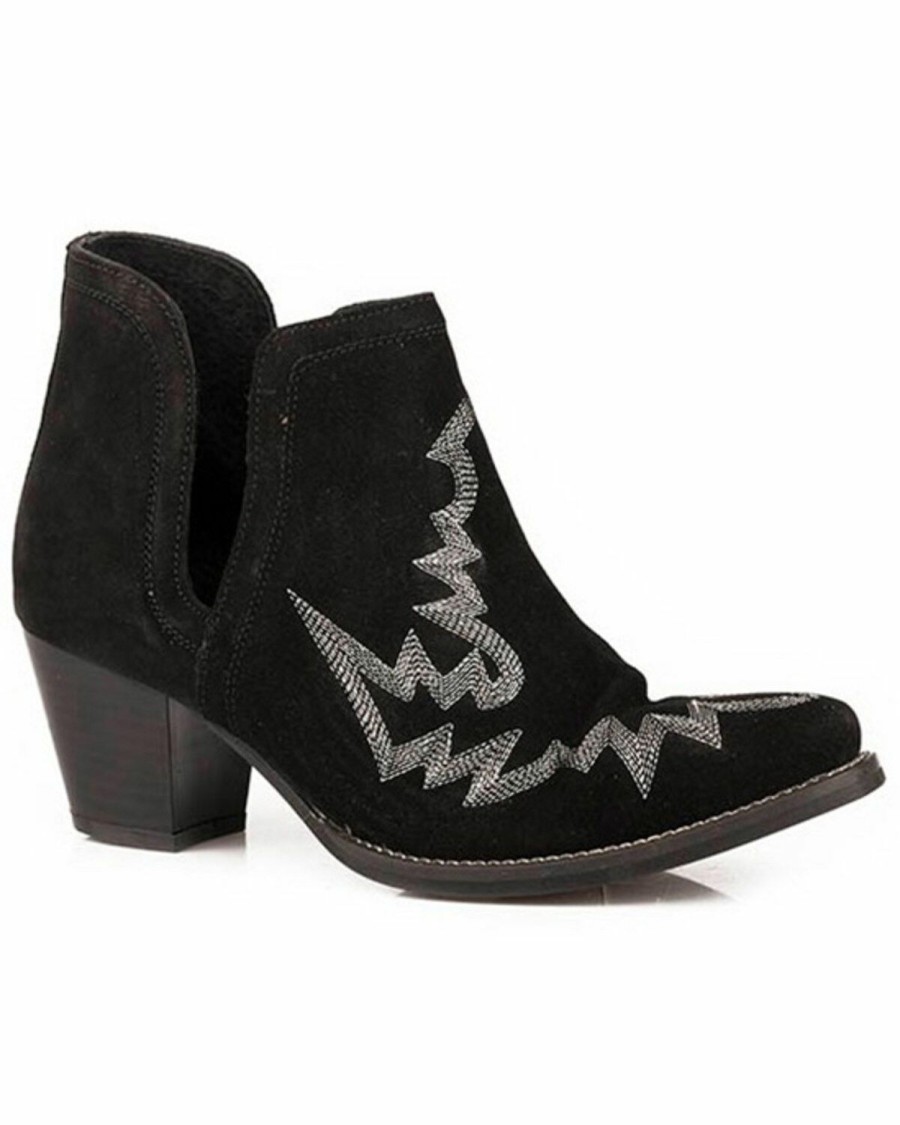 Boots * | Roper Women'S Rowdy Cow Suede Open Side Western Booties- Snip Toe Sale