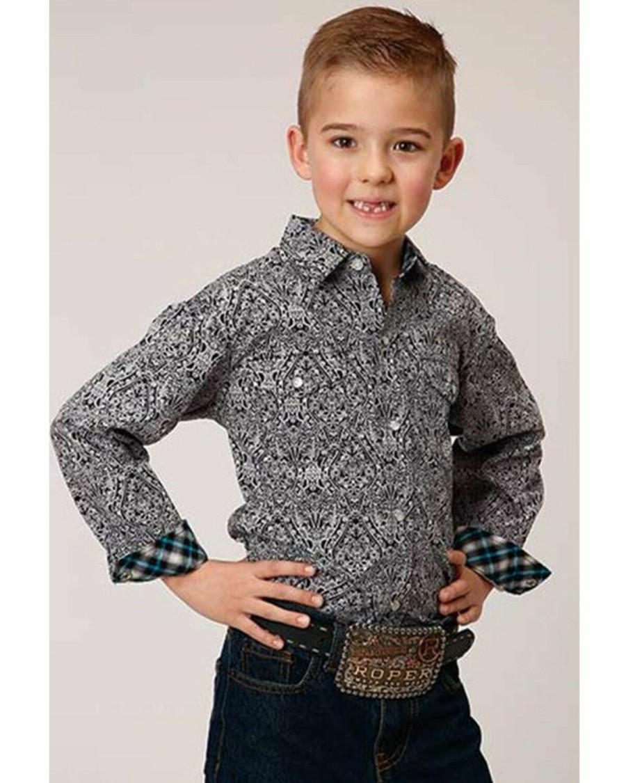 Clothing * | Roper Boys' Amarillo Medallion Paisley Print Long Sleeve Western Snap Shirt Sale