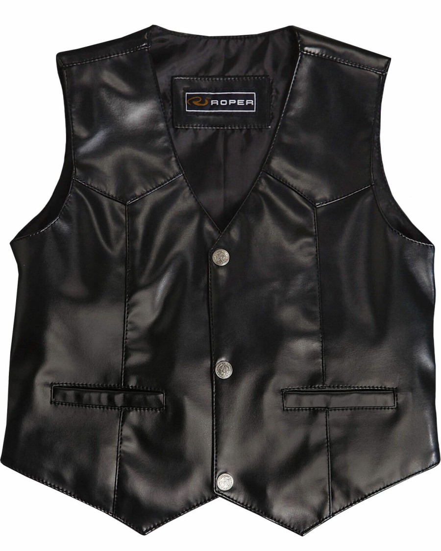 Clothing * | Roper Boys' Faux Black Suede Basic Vest Online