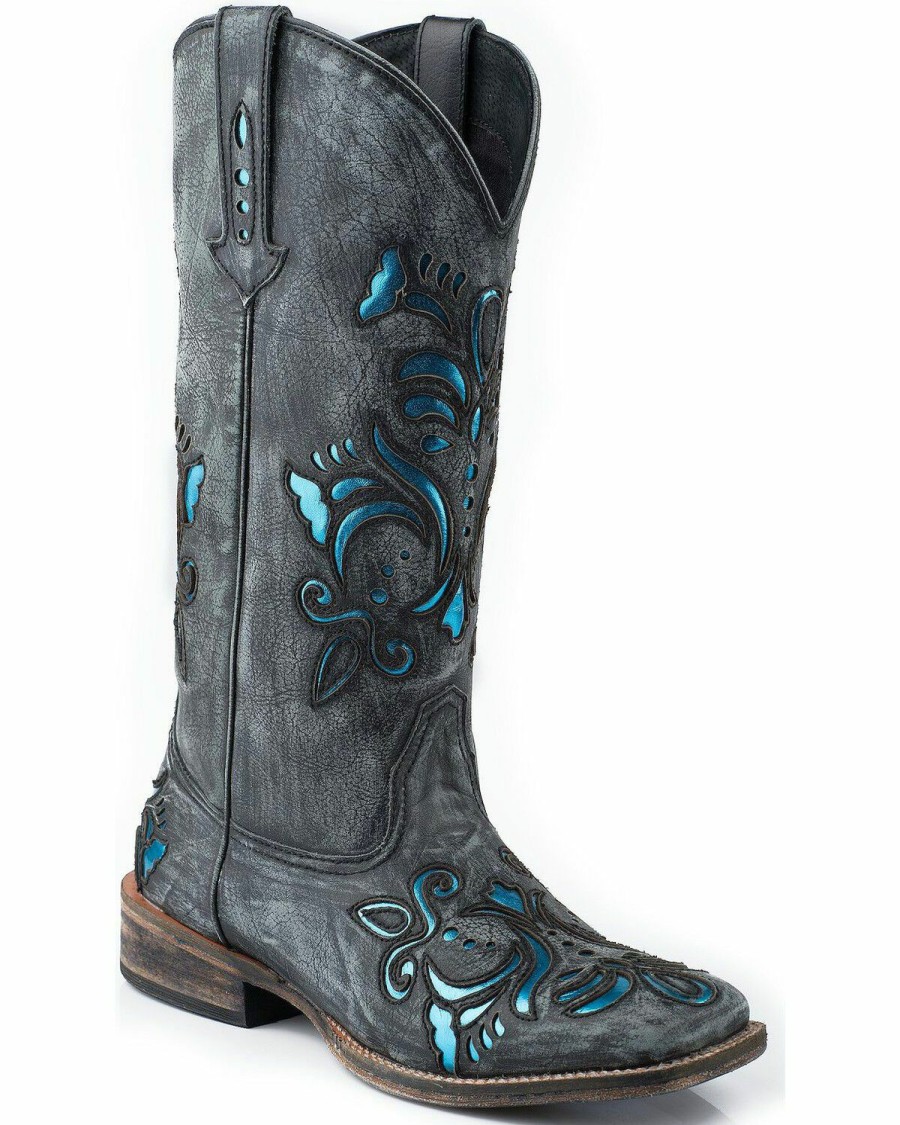 Western Boots * | Roper Women'S Distressed Scroll Underlay Western Boots Sale