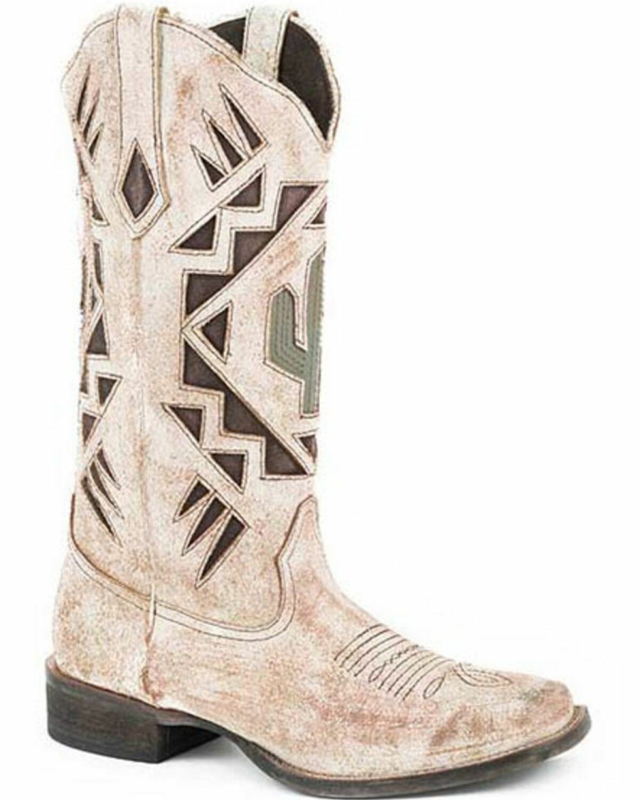 Western Boots * | Roper Women'S Creme White Antique Western Boots Round Toe Outlet