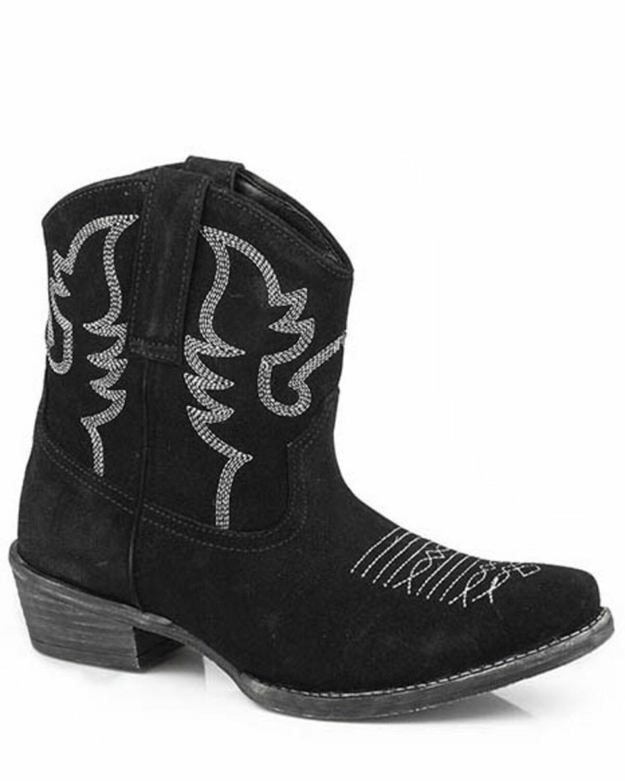 Boots * | Roper Women'S Black Dusty Ii Suede Western Booties Snip Toe Sale