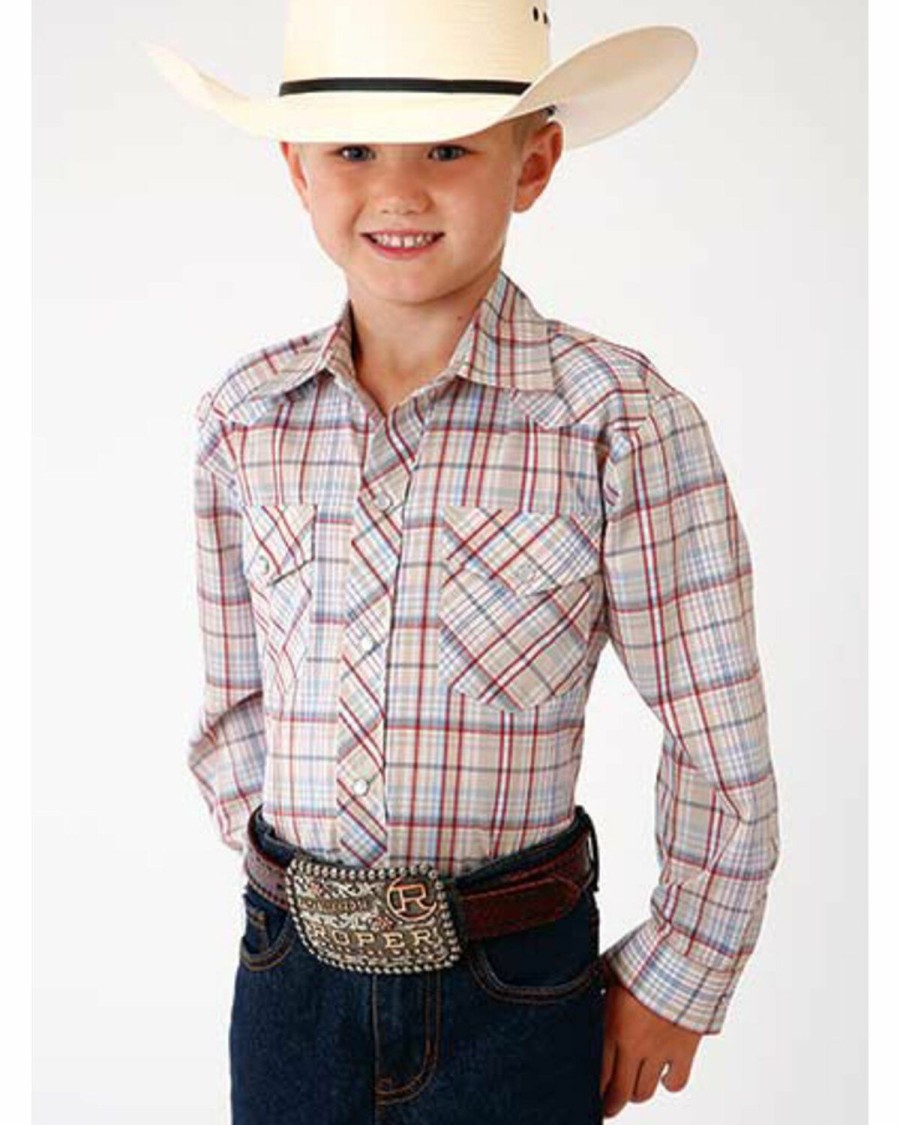 Western Shirt * | Roper Boys' Classic Tan Plaid Long Sleeve Western Shirt Outlet