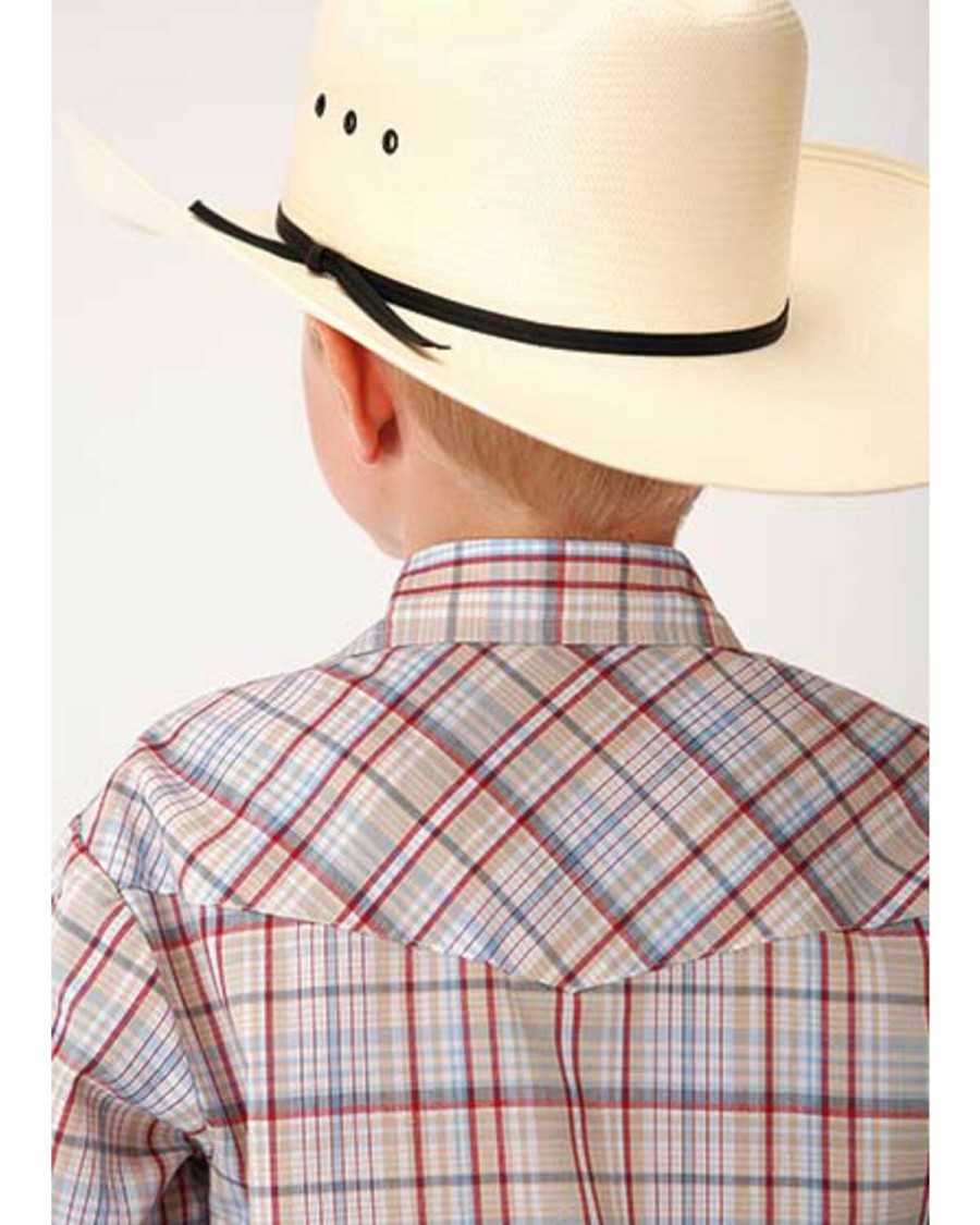 Western Shirt * | Roper Boys' Classic Tan Plaid Long Sleeve Western Shirt Outlet