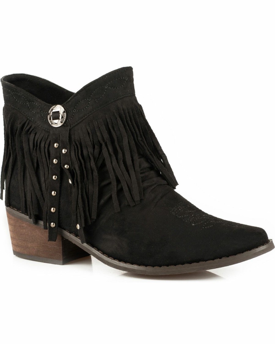 Boots * | Roper Women'S Black Fringe Western Booties Medium Toe Sale