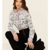 Clothing * | Roper Women'S White Scenic Print Long Sleeve Snap Western Core Shirt Sale