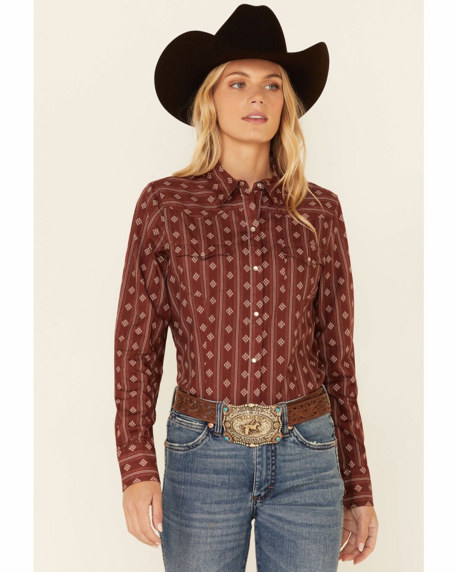 Clothing * | Roper Women'S Constellation Wallpaper Stripe Long Sleeve Snap Western Core Shirt Limited Edition