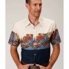 Western Shirt * | Roper Men'S Scenic Riding Border Print Short Sleeve Western Shirt Limited Edition