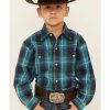 Western Shirt * | Amarillo Boys' Cool Pines Shadow Plaid Long Sleeve Snap Western Shirt Roper Limited Edition