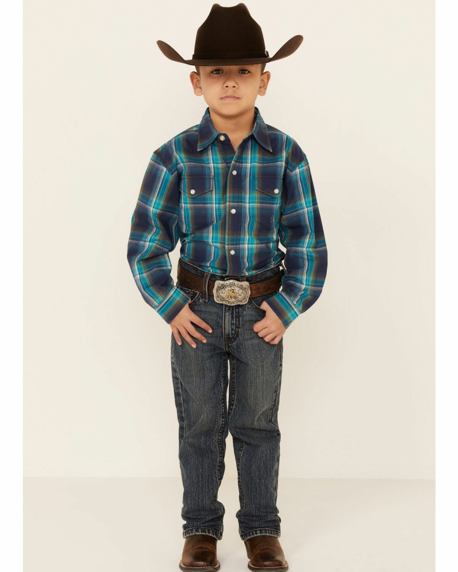 Western Shirt * | Amarillo Boys' Cool Pines Shadow Plaid Long Sleeve Snap Western Shirt Roper Limited Edition