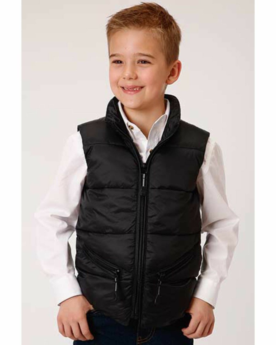 Clothing * | Roper Boys' Black Crushable Poly Filled Parachute Vest Outlet