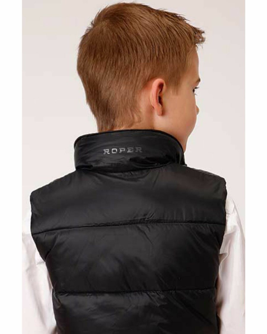 Clothing * | Roper Boys' Black Crushable Poly Filled Parachute Vest Outlet