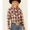 Clothing * | Roper Women'S Red & Charcoal Dobby Plaid Long Sleeve Snap Western Core Shirt Limited Edition