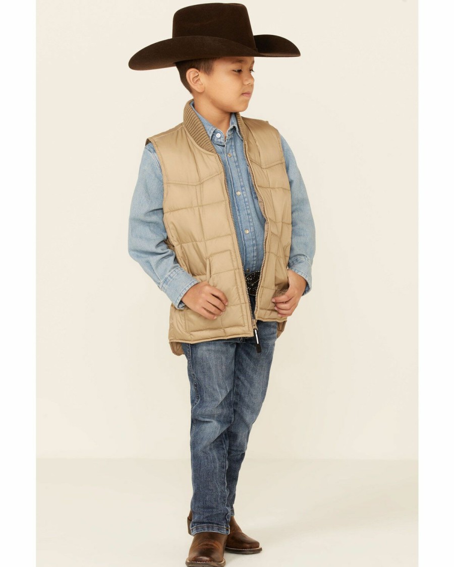 Clothing * | Roper Boys' Tan Rangewear Down Zip Front Vest Limited Edition